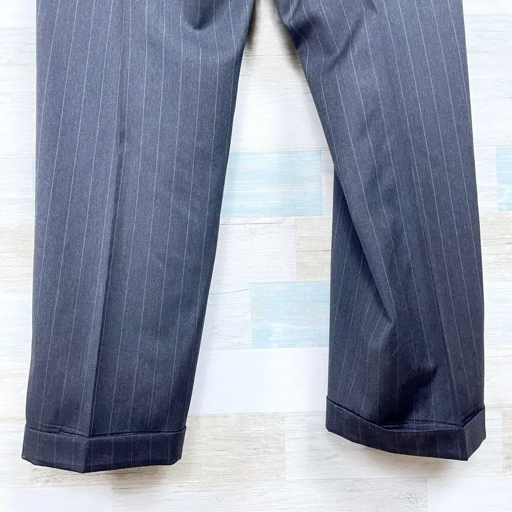 Jos A Bank Wool Suit Gray Striped Mens 46 XL Jacket 40x32 Pleated Cuffed Pants